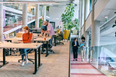 Modern bir girişim ofisinde, çeşitli genç profesyonellerden oluşan bir grup, nişanlı meslektaşları tarafından çevrelenmiş çeşitli iş sorunları ve zorluklarla işbirliği içinde mücadele ederek yenilikleri teşvik ediyor ve