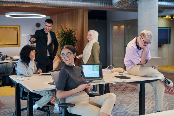 Modern Startup Office Diverse Group Young Professionals Collaboratively Tackles Various — Stock Photo, Image