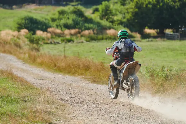 Motocross Professionnel Sur Sentier Forestier Perfide Exaltant Moto — Photo