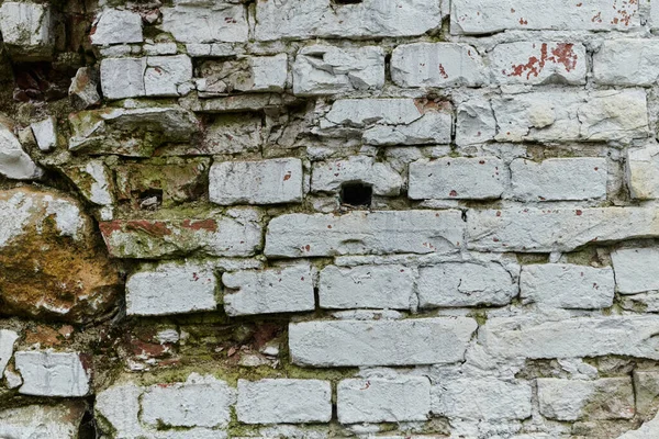 Çürüme Tarih Belirtileri Gösteren Yıpranmış Eskimiş Taş Tuğla Bir Duvar — Stok fotoğraf