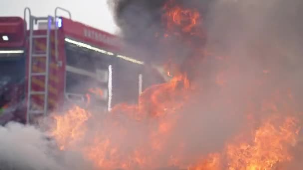 Los Bomberos Luchan Contra Llama Fuego Para Controlar Fuego Para — Vídeo de stock