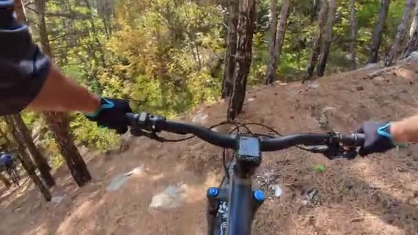 Grupa Przyjaciół Speed Riding Mountain Bike Downhill Ride Skcky Path — Wideo stockowe