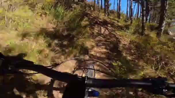 Group Friends Speed Riding Mountain Bike Downhill Ride Rocky Path — Stock Video