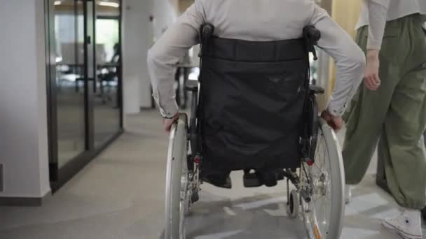 Mladí Obchodní Kolegové Spolupracující Obchodní Kolegové Včetně Osoby Invalidním Vozíku — Stock video