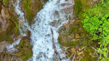 Yeşil ormanda güzel bir şelale, üst manzara. Bosna-Hersek Şelalesi Skakavac 'ın gizli mücevherlerinden biri Avrupa' nın en yüksek ve en güzel şelalesidir..