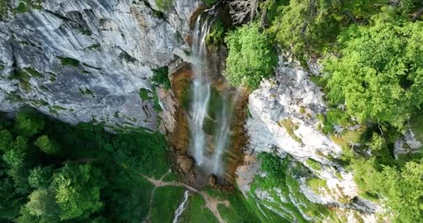 Gyönyörű Vízesés Zöld Erdőben Felülnézetből Bosznia Hercegovinai Skakavac Vízesés Egyik — Stock videók