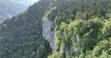 Yeşil ormanda güzel bir şelale, üst manzara. Bosna-Hersek Şelalesi Skakavac 'ın gizli mücevherlerinden biri Avrupa' nın en yüksek ve en güzel şelalesidir..