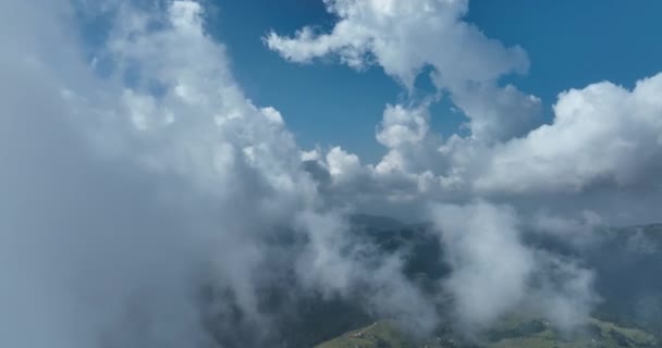 Drone Flight Clouds Misty Sunrise Morning Fly Clouds Sunny Summer — Stock Video