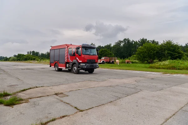Questa Accattivante Scena Camion Dei Pompieri All Avanguardia Dotato Avanzate — Foto Stock