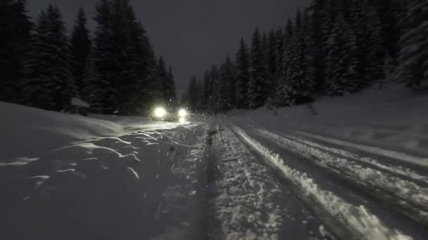 Καταπληκτική Αεροφωτογραφία Του Δάσους Νεράιδα Στο Χιόνι Νύχτα Χειμώνα Κπα — Αρχείο Βίντεο