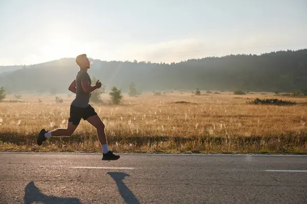 Athletic Man Exudes Determination Runs Embodying Commitment Healthy Lifestyle Preparation — Stock Photo, Image
