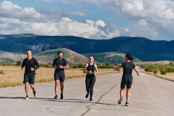 Professional Athletic Team Train Rigorously Running Peak Performance Preparation Upcoming Стокове Фото