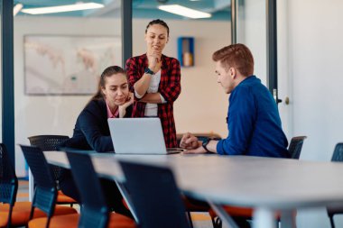 Başarılı programcılardan oluşan bir ekip bir başlangıç ofisinde oturuyor, yeni iş projeleri tasarlıyor ve mevcut sorunları çözüyorlar, teknoloji endüstrisinde yenilik ve işbirliği sergiliyorlar.. 