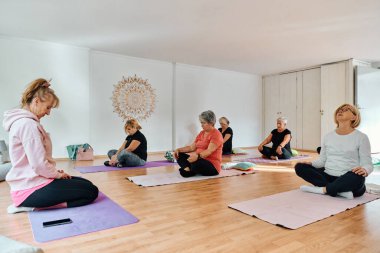 Bir grup son sınıf öğrencisi, güneş alan bir alanda eğitmenin rehberliğinde boyun, sırt ve bacak esnetme gibi çeşitli yoga egzersizleri yaparak refahı ve uyumu sağlıyorlar.. 