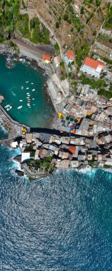 Manarola Köyü Cinque Terre Sahil İtalya. Liguria 'nın renkli kasabası beş Cinque Terre' den biri. Ulusal Park Cinque Terre 'deki Manarola geleneksel İtalyan köyü. Kayaların üzerinde renkli evler var.