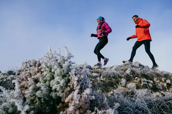 Dağ yolunda koşan bir çiftin izini sürüyorum. Bir çift sabahın erken saatlerinde kros koşusu yapıyor..