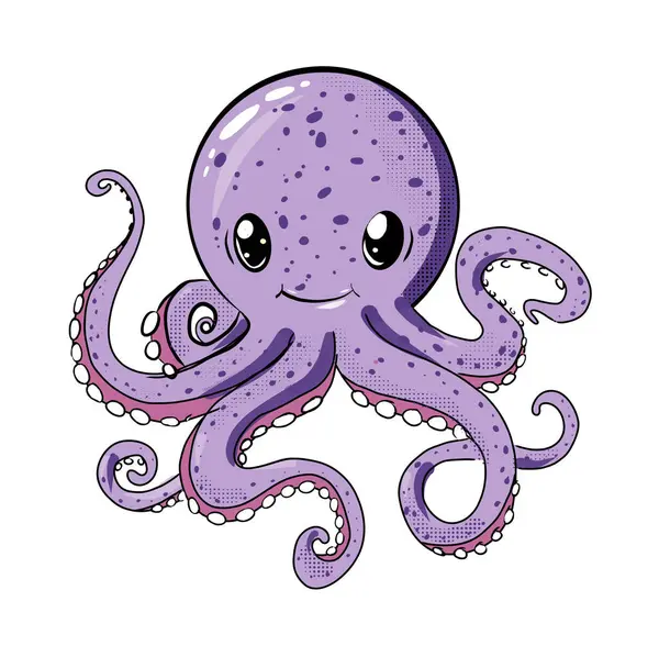 Cute Purple Little Octopus Cartoon Illustration — Stock Photo, Image
