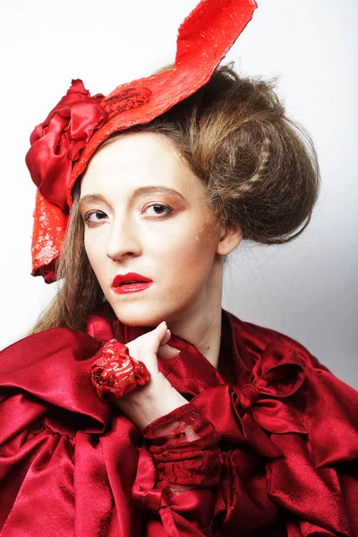 Feest Mode Mensen Concept Jonge Mooie Vrouw Een Rood Kanten — Stockfoto