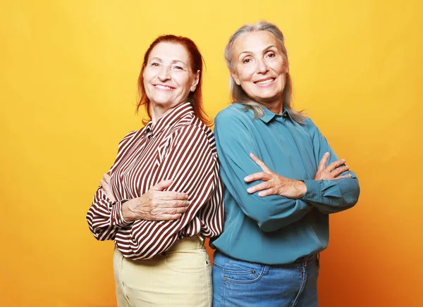Styl Życia Emocje Przyjaźń Koncepcja Starców Dwie Starsze Kobiety Uśmiechające — Zdjęcie stockowe