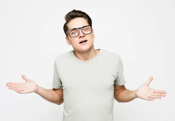 Estilo Vida Emoção Conceito Pessoas Chocado Surpreso Homem Usar Óculos — Fotografia de Stock