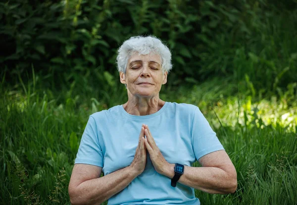 最好的老年女性在户外练习瑜伽和太极 — 图库照片