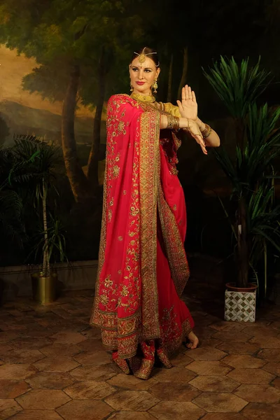 Beautiful Young Woman Traditional Sari Clothing Bridal Makeup Jewelery Gorgeous — Foto de Stock