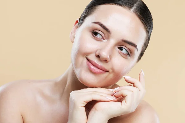 Charming Young Woman Clean Healthy Skin Natural Makeup Close Portrait —  Fotos de Stock