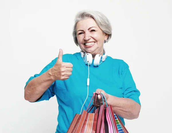 Stile Vita Shopping Concetto Persone Anziane Felice Donna Matura Con — Foto Stock