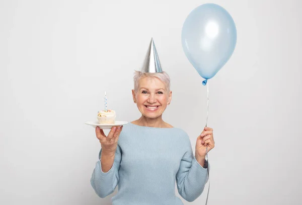 People Party Aging Maturity Concept Beauitful Middle Aged Female Wearing — Stock Photo, Image