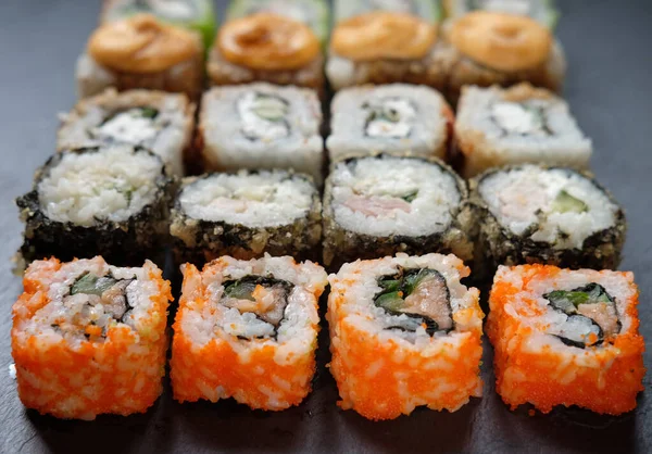 Japanese Sushi Food Maki Ands Rolls Tuna Salmon Shrimp Crab — Stock Photo, Image