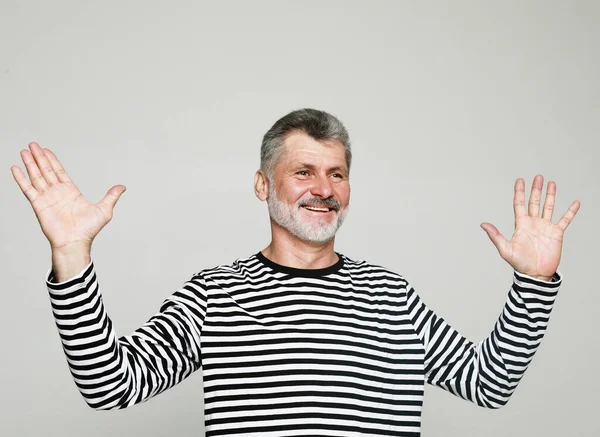 Senior Bearded Man Feeling Happy Surprised Cheerful Smiling Positive Attitude — Stok fotoğraf