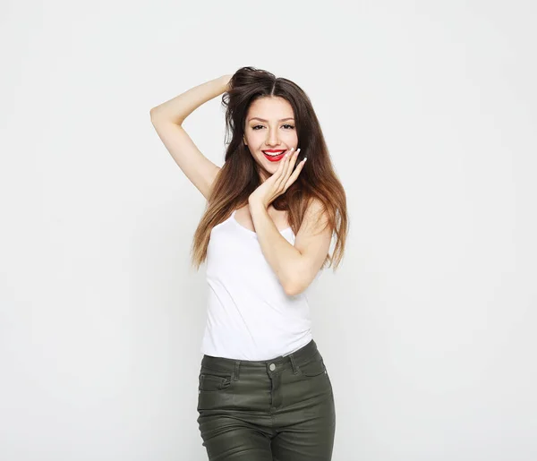 Lifestyle Emotion Young People Concept Charming Smiling Young Woman Long — ストック写真