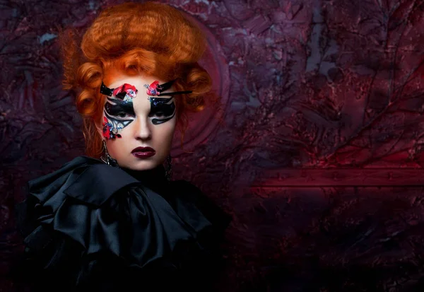 Gotik Cadı Kara Prenses Kızıl Kadın Cadılar Bayramı Resmi — Stok fotoğraf