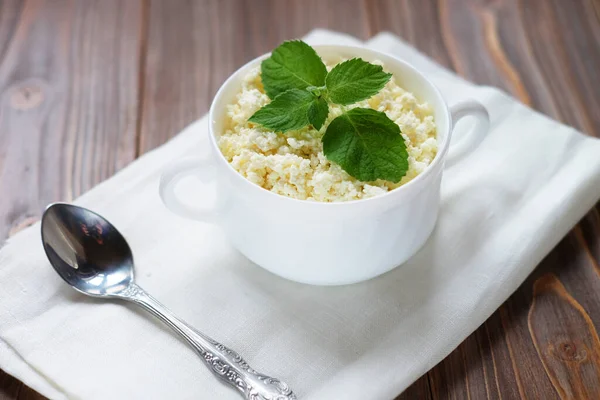 Cottage Cheese Bowl Table Good Breakfast — Stock Photo, Image