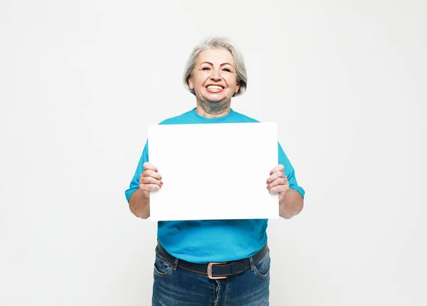 Lifestyle Emotion Old People Concept Portrait Happy Senior Woman Wearing — Stock Photo, Image