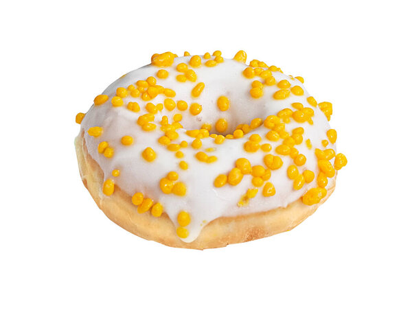 Delicious donut with yellow dressing isolated on a white background