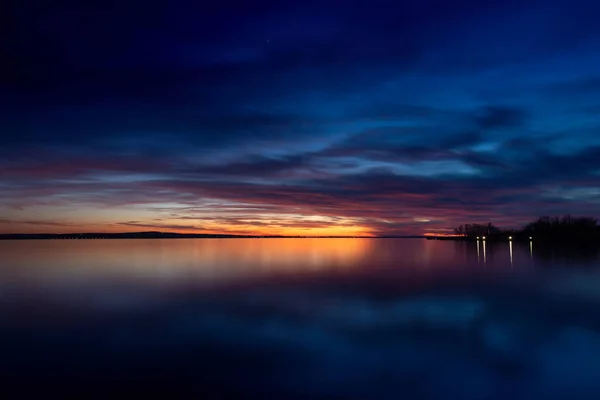 Dramatic Sky Sunset Lake Balaton Hungary — Fotografia de Stock