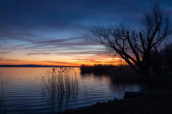 Sunset Lights Lake Balaton Hungary — Stok fotoğraf