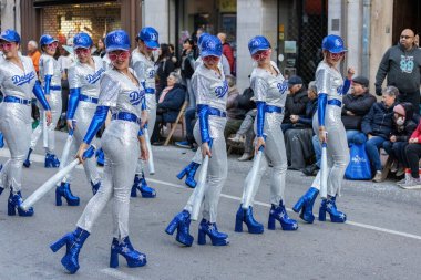 Palamos, Spain - february 19, 2023, Traditional carnival parade in a small town Palamos, in Catalonia, in Spain .