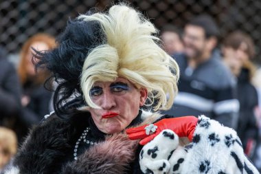Palamos, Spain - february 19, 2023, Traditional carnival parade in a small town Palamos, in Catalonia, in Spain .