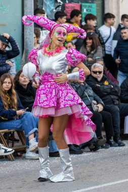Palamos, Spain - february 19, 2023, Traditional carnival parade in a small town Palamos, in Catalonia, in Spain .