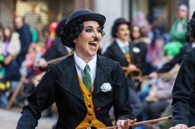Palamos, Spain - february 19, 2023, Traditional carnival parade in a small town Palamos, in Catalonia, in Spain .