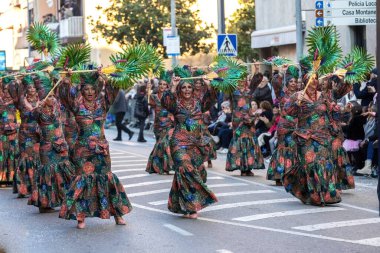 Palamos, Spain - february 19, 2023, Traditional carnival parade in a small town Palamos, in Catalonia, in Spain .