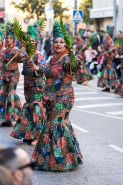Palamos, Spain - february 19, 2023, Traditional carnival parade in a small town Palamos, in Catalonia, in Spain .