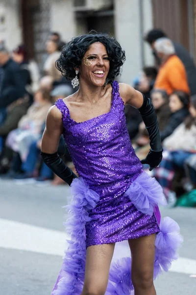 Palamos España Febrero 2023 Desfile Carnaval Tradicional Una Pequeña Ciudad — Foto de Stock