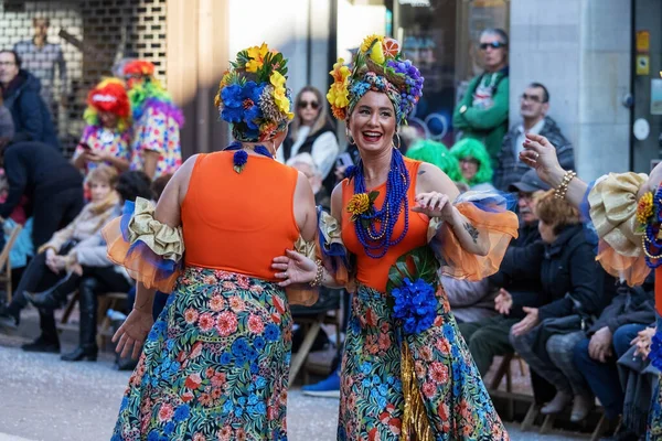 Паламос Испания Февраля 2023 Года Традиционный Карнавальный Парад Маленьком Городке — стоковое фото
