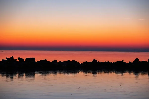 Pôr Sol Inverno Sobre Lago Balaton Hungria — Fotografia de Stock