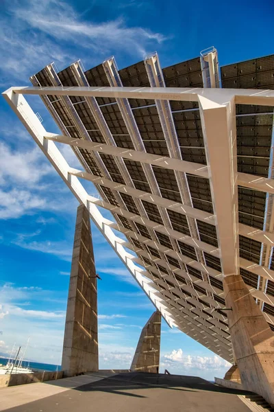 Paneles Solares Pérgola Puerto Forum Harbor Barcelona —  Fotos de Stock