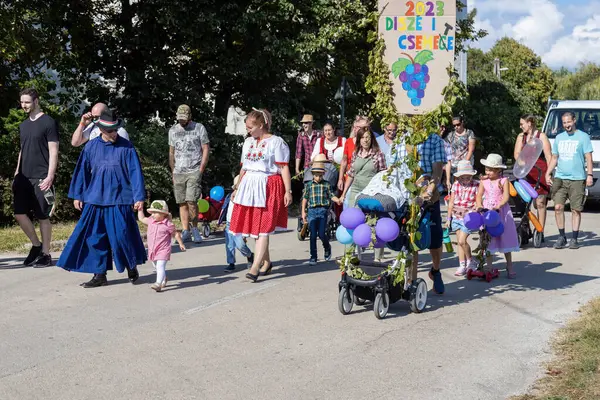 传统的匈牙利收获游行于2023年9月16日在匈牙利的Tapolca Diszel村举行 传统的饥饿服装 — 图库照片