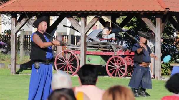 ハンガリー 2023年9月16日 伝統的な衣装を身につけたマギアス 民俗と文化の歴史が豊富な収穫祭 ヴィレッジ タポルカ ディゼル — ストック動画